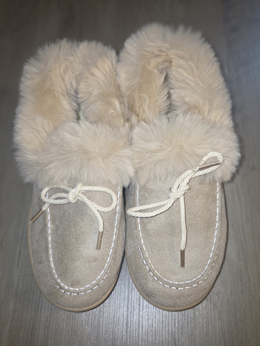 Women's Plush-Trim Moccasin Slippers - Beige